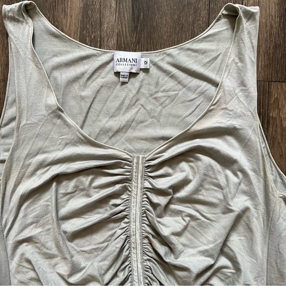 Armani Collezioni Gray Sleeveless Ruched Front V Neck Tank Top T- Shirt Size 12 - Picture 8 of 12